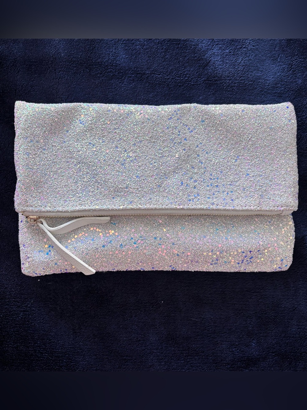 Iridescent White Glitter Foldover Clutch